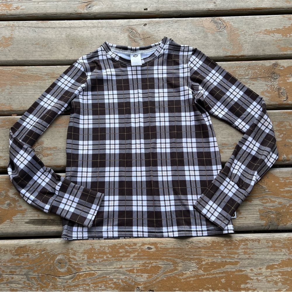 Bumblito Black, White & Gold Plaid Long Sleeve Top - Size 7/8